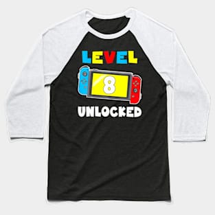 Level 8 Unlocked Gamer 8th Birthday Baseball T-Shirt